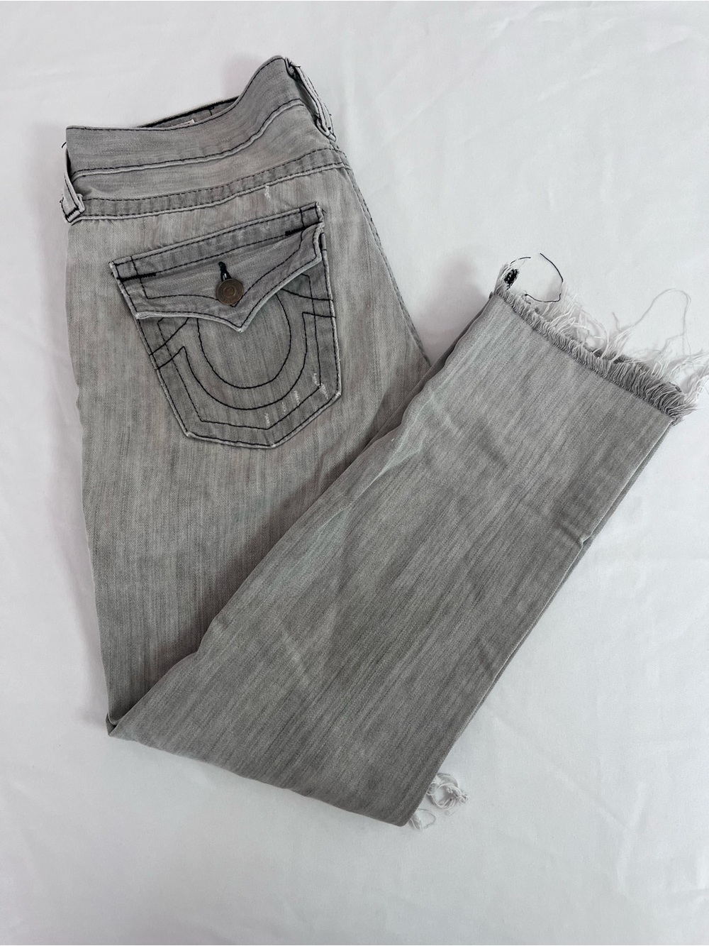 True Religion Women's Gray Frayed Hem Distressed Jeans